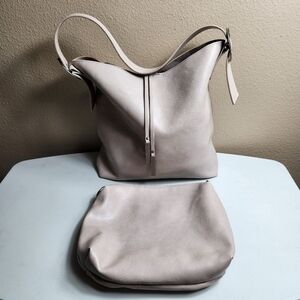 Joy Susan Beige Large 2-In-1 Convertible Vegan Leather Single Strap Tote Bag